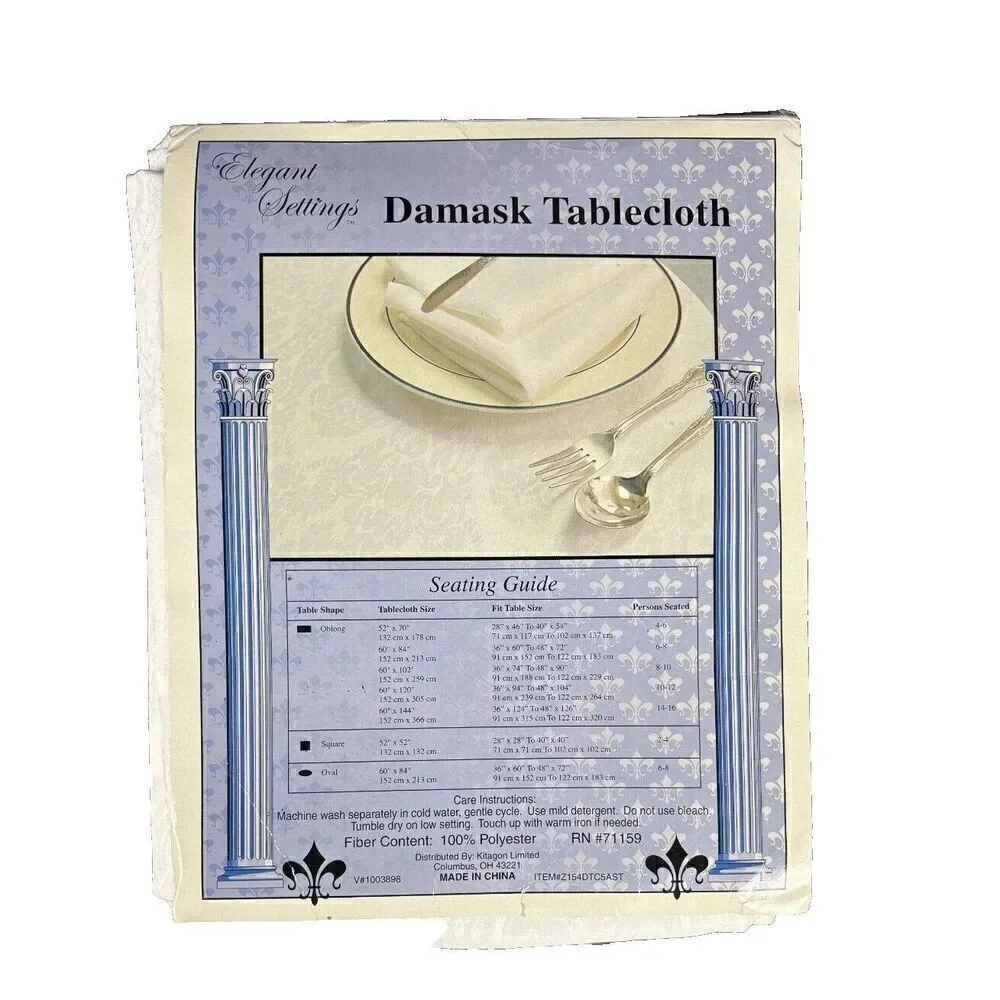 Brand New Elegant Settings Damask Tablecloth White Floral Oblong 52